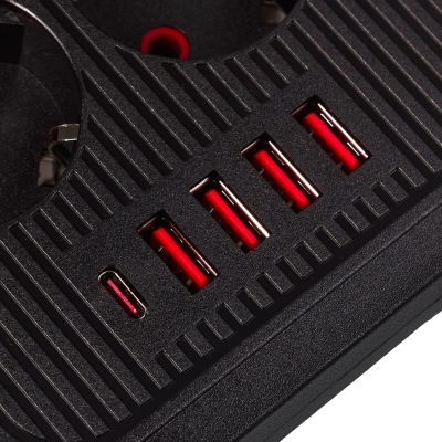 5. MACLEAN Steckdosenleiste, Verlängerungskabel mit 6 Steckdosen + 4 USB-Anschlüssen, 110–240 V Wechselstrom, 50/60 Hz, max. 2,1 A, 2500 W, 1,5 m, Schwarz, MCE389 B