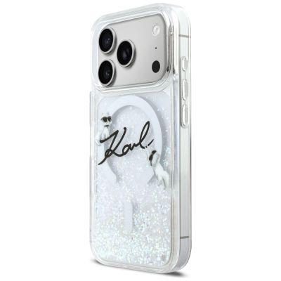 2. Karl Lagerfeld Flüssigglitzer-MagSafe-Hülle mit Karl-Schriftzug-Logo für iPhone 17 Pro – Transparent