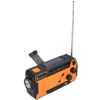 48. Extralink Solar-Notfallradio mit Kurbeldynamo-Powerbank (4000 mAh) und SOS-Taschenlampe SR-4000, tragbar, analog, Schwarz/Orange