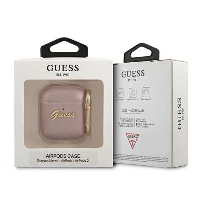 3. Guess GUA2SASMP AirPods decken die rosa/rosa Saffiano Script Metal Collection ab