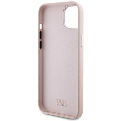 7. Karl Lagerfeld Silikon Choupette Metall Pin Hülle für iPhone 15 Plus / 14 Plus – Rosa