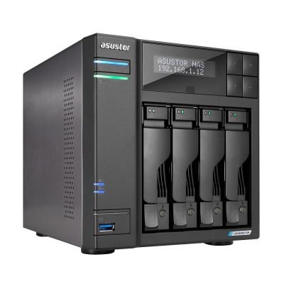 8. NAS Asustor AS6704T; Tower; 4x (3,5" SATA HDD/ 2,5" SSD); Intel Celeron N5105; 4 GB DDR4 SODIMM (max. 16 GB), 2x 2,5-GbE, 4x M.2 2280 NVMe PCIe 3.0, 2x USB 3.2 Gen, 1x HDMI 2.0b, 1x optionale 10-GbE-Karte