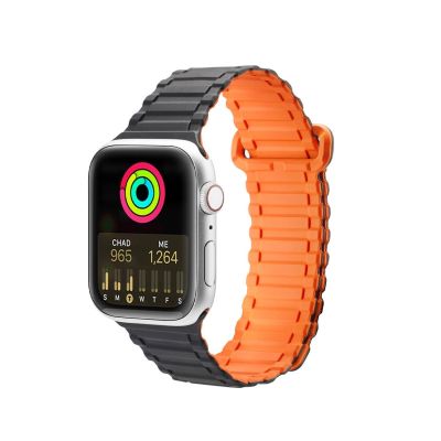 Dux Ducis Armband (Armor-Version) Apple Watch SE-Armband, 9, 8, 7, 6, 5, 4, 3, 2, 1 (41, 40, 38 mm) Silikon-Magnetbandarmband Schwarz/Orange
