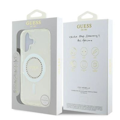 8. Guess IML Strass-MagSafe-Hülle für iPhone 16 – Weiß