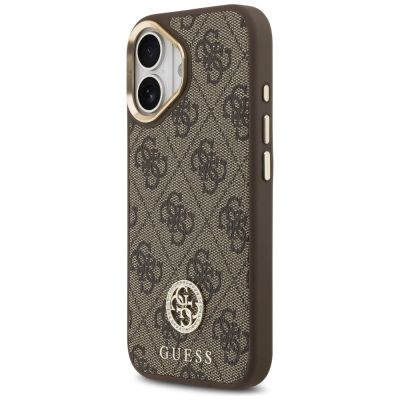 2. Guess 4G Strass Logo & Big Strap Metal Buttons MagSafe Case für iPhone 17 - Braun