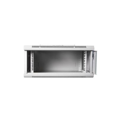 3. Wandmontierter Netzwerkschrank 19" 4U Rack 600x450, geschlossene Tür, grau, ungeteilt, montiert, 60 kg