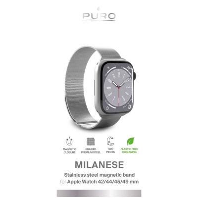 2. Puro Milanese Edelstahlarmband für Apple Watch 42/44/45/49 mm – Silber