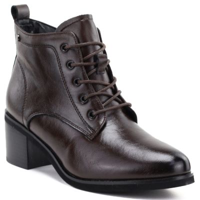 6. Damen-Ankle-Boots aus Leder mit Schnürung, Schokoladenbraun, Vinceza EN27-133107