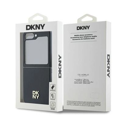 8. DKNY Leder-Metall-Stack-Logo-Hülle für Samsung Galaxy Z Flip 6 – Schwarz