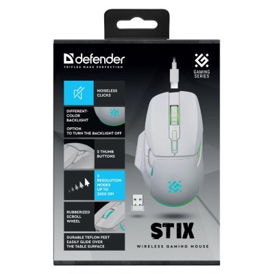 3. DEFENDER KABELLOSE MAUS STIX GM-009 RF 3200DPI 7P WEISS 52009