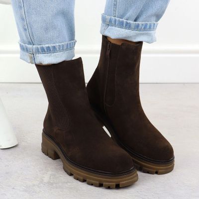 11. Braune Damen-Lederstiefeletten Chelsea-Boots Sergio Leone TR25733-S
