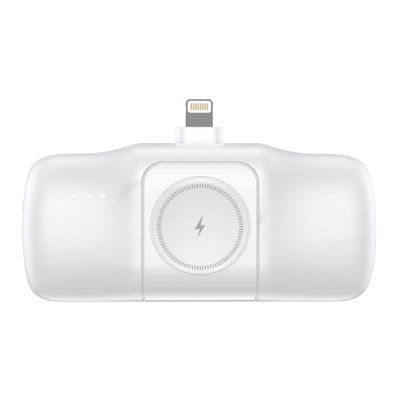 5. Wozinsky WF16-YLS 5000 mAh 15 W Lightning Mini-Powerbank mit integriertem USB-C-Kabel und Apple Watch Ladegerät – Weiß