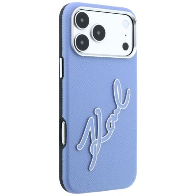 4. Karl Lagerfeld Schutzhülle mit großem, glattem Harz-Logo für iPhone 18 Pro / 17 Pro – Blau
