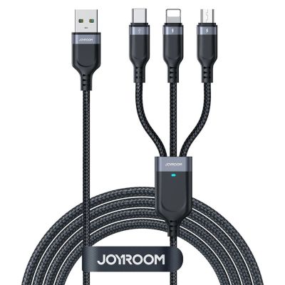 Joyroom S-A18 3in1 3.5A USB-A - Lightning+USB-C+MicroUSB Kabel 1,2m - schwarz