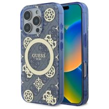 Guess IML Pfingstrose auf 4G-Hintergrund MagSafe-Hülle für iPhone 16 Pro – blau