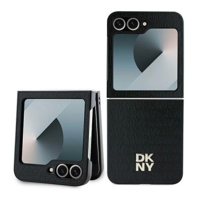 DKNY Repeat Pattern Stack Logo Hülle für Samsung Galaxy Z Flip6 – Schwarz