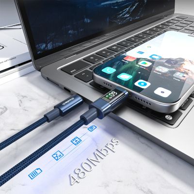 7. PD60W USB-C-zu-USB-C-Digitaldisplay, 1,2 m Nylonkabel – blau