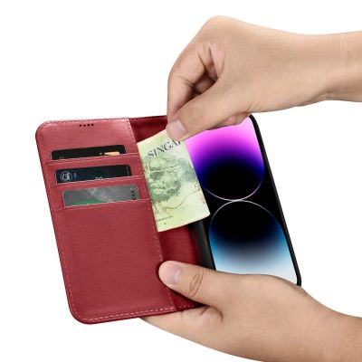 13. iCarer Wallet Case 2in1 Cover iPhone 14 Pro Max Leder Flip Cover Anti-RFID Rot (WMI14220728-RD)