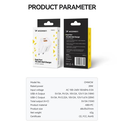 11. Wozinsky CMWCW 20W USB-C / USB-A Wandladegerät - Weiß