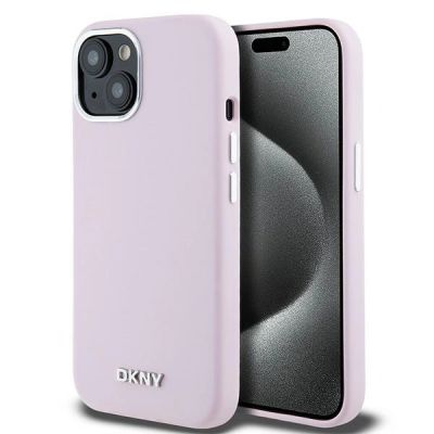 DKNY Flüssigsilikon-Hülle mit kleinem Metalllogo und MagSafe-Funktion für iPhone 15 / 14 / 13 – Pink