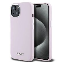 DKNY Flüssigsilikon-Hülle mit kleinem Metalllogo und MagSafe-Funktion für iPhone 15 / 14 / 13 – Pink