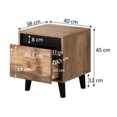 4. NORD Nachttisch, 2-teilig, 40 x 38 x H 45 cm, Wotan-Eiche/Anthrazit