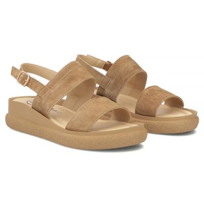 4. Damen-Keilsandalen aus Leder, Kamel, Filippo DS7746