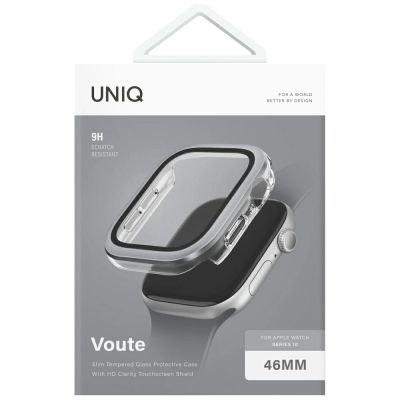 5. Uniq Voute Hartglasgehäuse für Apple Watch 10 46 mm - Silber