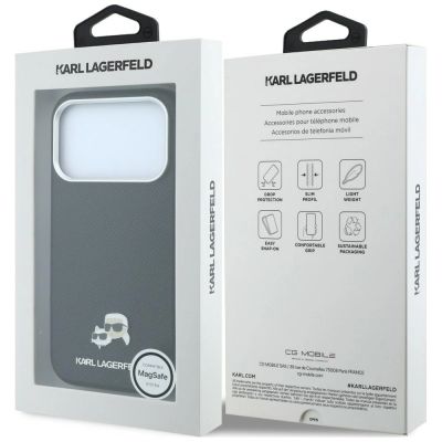8. Karl Lagerfeld MagSafe-Schutzhülle aus Metall mit genarbter Oberfläche für iPhone 17 Pro / 18 Pro – Schwarz
