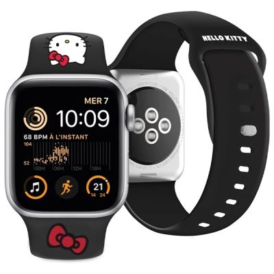 4. Hello Kitty Silikon-Kitty-Kopfband für Apple Watch 42/44/45/49 mm – Schwarz