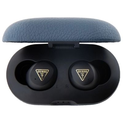 3. Guess GUTWSPGTSPSB TWS Bluetooth-Kopfhörer + Dock, blau/blau genarbtes klassisches Logo