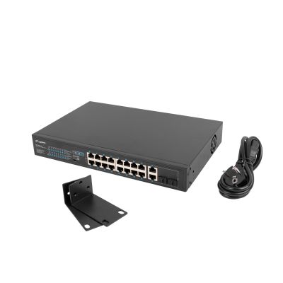 17. LANBERG Switch Rack 19" 16x 100MB PoE+/2x Combo Gigabit 150W Unmanaged RSFE-16P-2C-150
