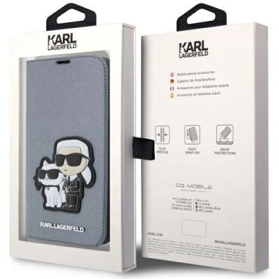 7. Karl Lagerfeld KLBKP14XSANKCPG iPhone 14 Pro Max 6,7" Bücherregal Silber/Silber Saffiano Karl & Choupette