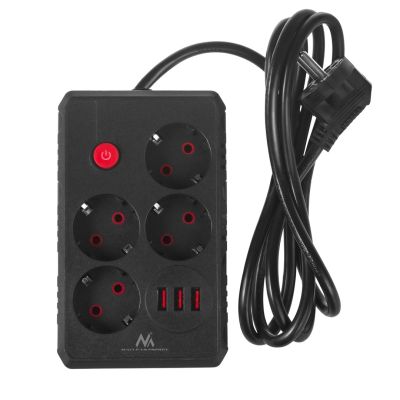 3. MACLEAN Steckdosenleiste, Verlängerungskabel mit 4 Steckdosen + 3 USB-Anschlüssen, 110–240 V Wechselstrom, 50/60 Hz, max. 2,1 A, 2500 W, 1,5 m, Schwarz, MCE392 B