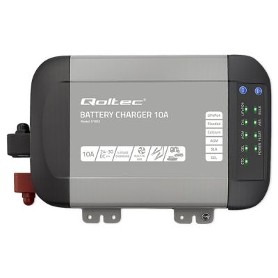 11. Intelligentes Qoltec Monolith-Ladegerät für LiFePO4-, AGM-, GEL- und SLA-Batterien | 10 A | 24 V