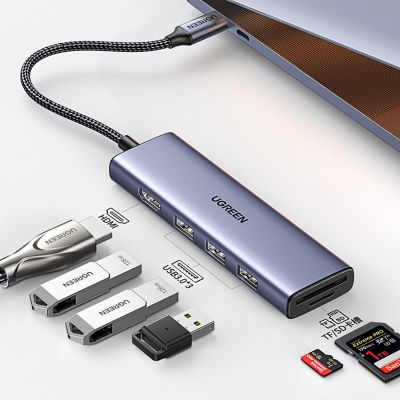 6. HUB Ugreen CM511 20956A 6in1 USB-C – HDMI / 3x USB-A 3.0 / SD/TF-Kartenleser – Grau