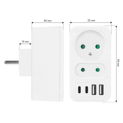 12. MACLEAN Steckdose 2-fach + 4x USB MCE249 F/W