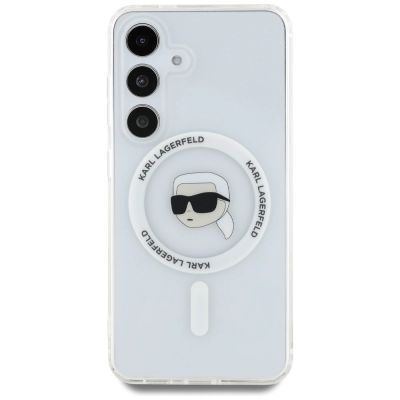 3. Karl Lagerfeld Button Karl Head Printed Logo MagSafe Samsung Galaxy S25 Hülle Weiß