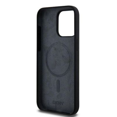 7. DKNY Liquid Silicone Weiß bedrucktes Logo MagSafe-Hülle für iPhone 15 Pro Max – Schwarz