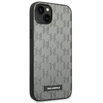 4. Karl Lagerfeld KLHCP14SSAKLHPG iPhone 14 6.1 "Hardcase grau / graues Saffiano Mono Metal Logo