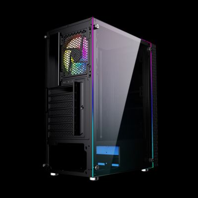 5. GEMBIRD FORNAX 2500 MIDI-TOWER-CASE (1x USB 3.0, 2x USB 2.0, HD-Audio, Seitenwand aus Glas) SCHWARZ