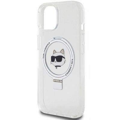 6. Karl Lagerfeld KLHMP15SHMRSCHH iPhone 15 6,1" weiß/weißes Hardcase Ring Stand Choupette Head MagSafe