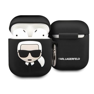 Karl Lagerfeld Silikon-Ikonik-Hülle für AirPods 1/2 – Schwarz