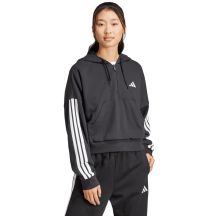 adidas Essentials Damen-Kapuzenpullover mit 3 Streifen aus French Terry, Viertelreißverschluss, Schwarz, JN1956
