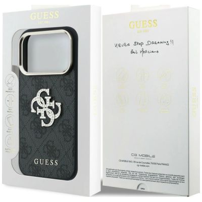 8. Guess 4G & Big Strass Logo Hülle für iPhone 17 Pro Max / 18 Pro Max - Schwarz