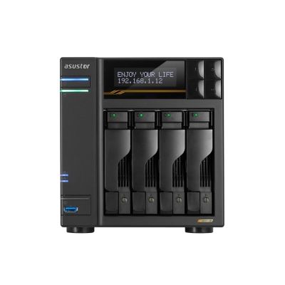 13. NAS Asustor AS6804T; Tower; 4x (3,5" SATA HDD/ 2,5" SSD); AMD Ryzen Embedded V3C14; 16 GB ECC DDR5 SODIMM (max. 64 GB), 2x 10GbE, 2x 5GbE, 4x M.2 2280 NVMe PCIe 4.0, 2x USB 4.0, 2x USB 3.2 Gen, 1x optionale 10GbE-Karte