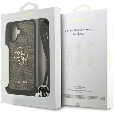 7. Guess 4G Big Logo Cord Strap Crossbody Case für iPhone 17 - Braun