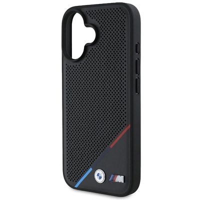 6. BMW M Perforierte Tricolor Line MagSafe Hülle für iPhone 16 Plus - Schwarz