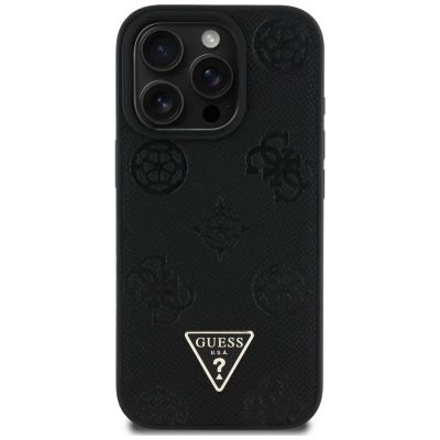 3. Guess Grained Hot Stamp Peony Triangle Logo MagSafe Case für iPhone 16 Pro - Schwarz