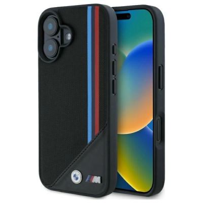 BMW M Meshed Tricolor Stripes MagSafe Case für iPhone 16 - Schwarz